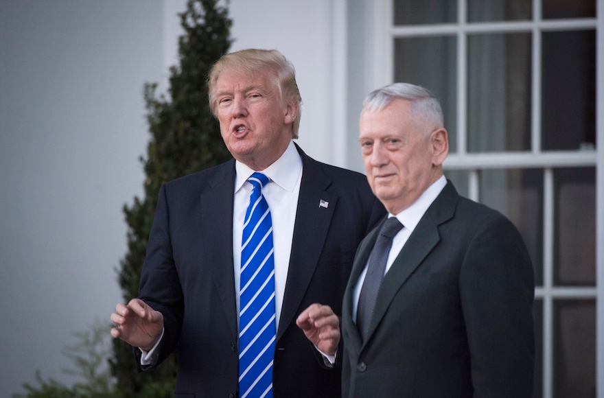 President-elect Donald Trump, left, walking out with retired Marine Corps Gen. James Mattis after a meeting at Trump National Golf Club Bedminster in Bedminster Township, New Jersey, Nov. 19, 2016. (Jabin Botsford/The Washington Post via Getty Images)