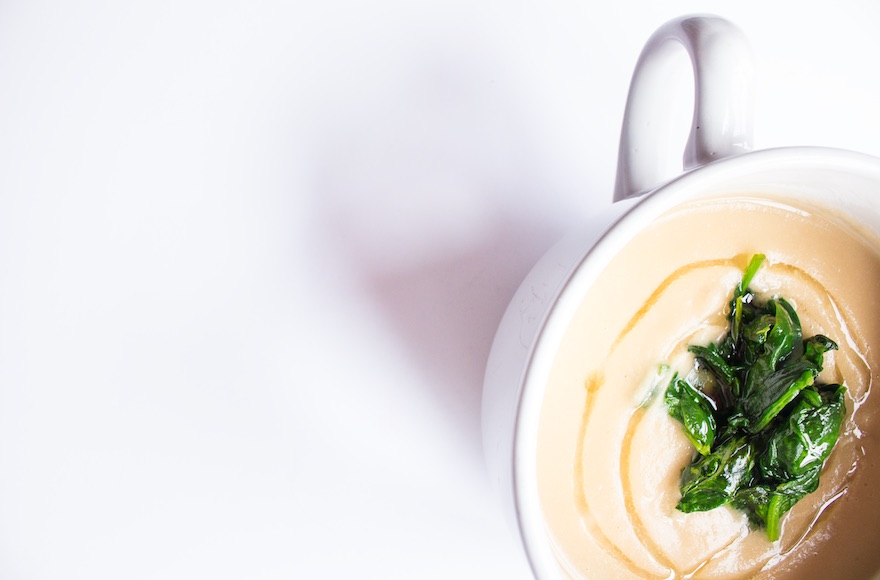Creamy white bean soup with sauteed spinach (Megan Wolf)