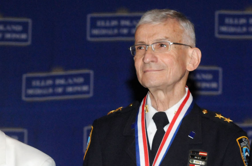 NYPD Chief Chaplain Rabbi Alvin Kass receiving the Medal of Honor at the 23rd annual Ellis Island Medals of Honor ceremony and gala on Ellis Island, New York City, May 9, 2009. (George Napolitano/Getty Images) 