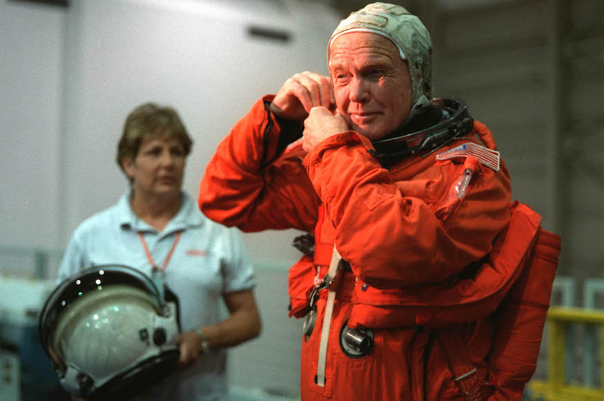 John Glenn prior to a training session at the Johnson Space Center (NASA via Getty Images)