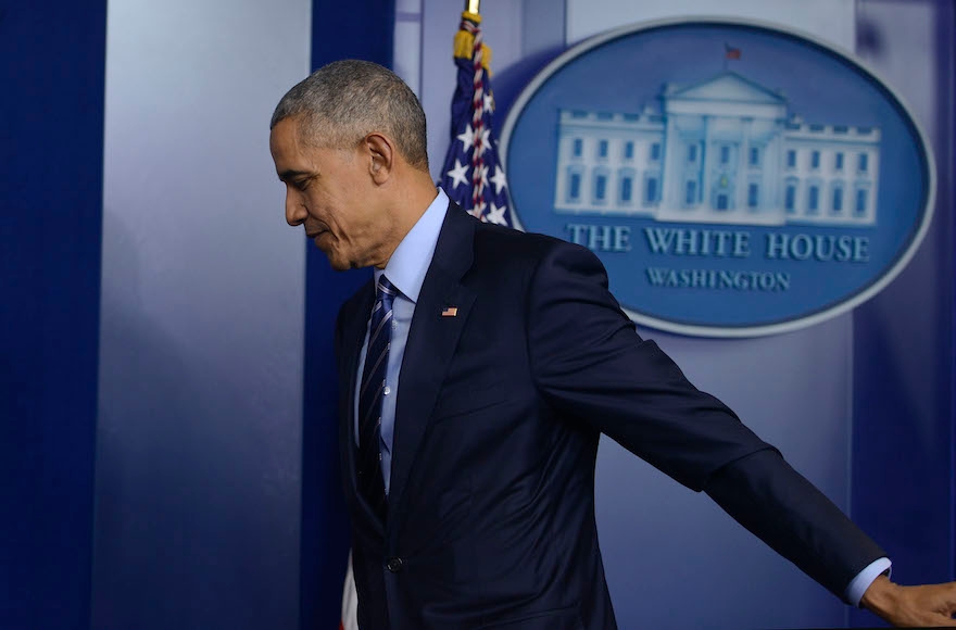 President Obama leaving the Brady Press Briefing Room after holding a year-end press conference at The White House in Washington, D.C., Dec. 16, 2016 (Leigh Vogel/WireImage)