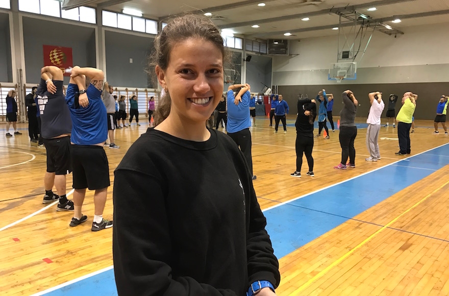 Officer Yaara Bareket overseeing stretches at the Wingate army base in Netanya, Israel, Dec. 13, 2016. (Andrew Tobin)