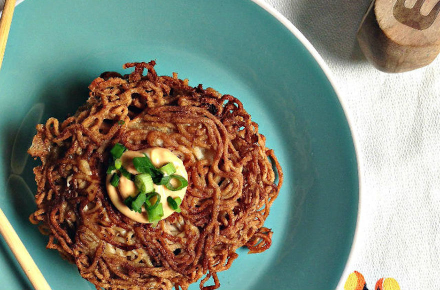 Ramen latkes with sriracha mayo (Whitney Fisch)