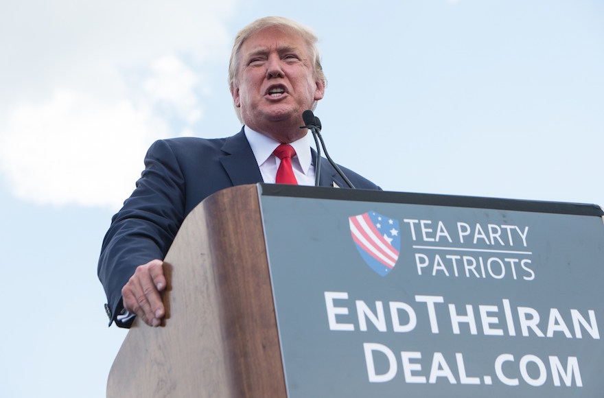 Donald Trump speaking at a rally organized by the Tea Party Patriots against the Iran nuclear deal in front of the Capitol in Washington, D.C., Sept. 9, 2015. (Nicholas Kamm/AFP/Getty Images)