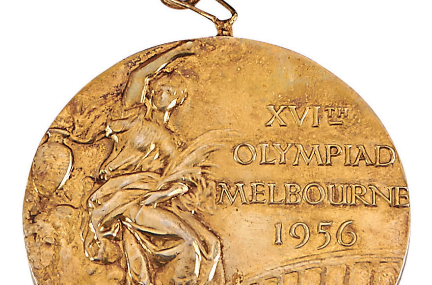 Isaac Berger’s gold medal from the 1956 Olympics in Melbourne. (Lelands)