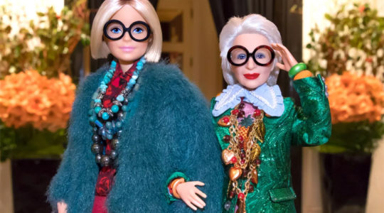 A Barbie doll in the image of Iris Apfel, right. Photo: Courtesy of Mattel Inc