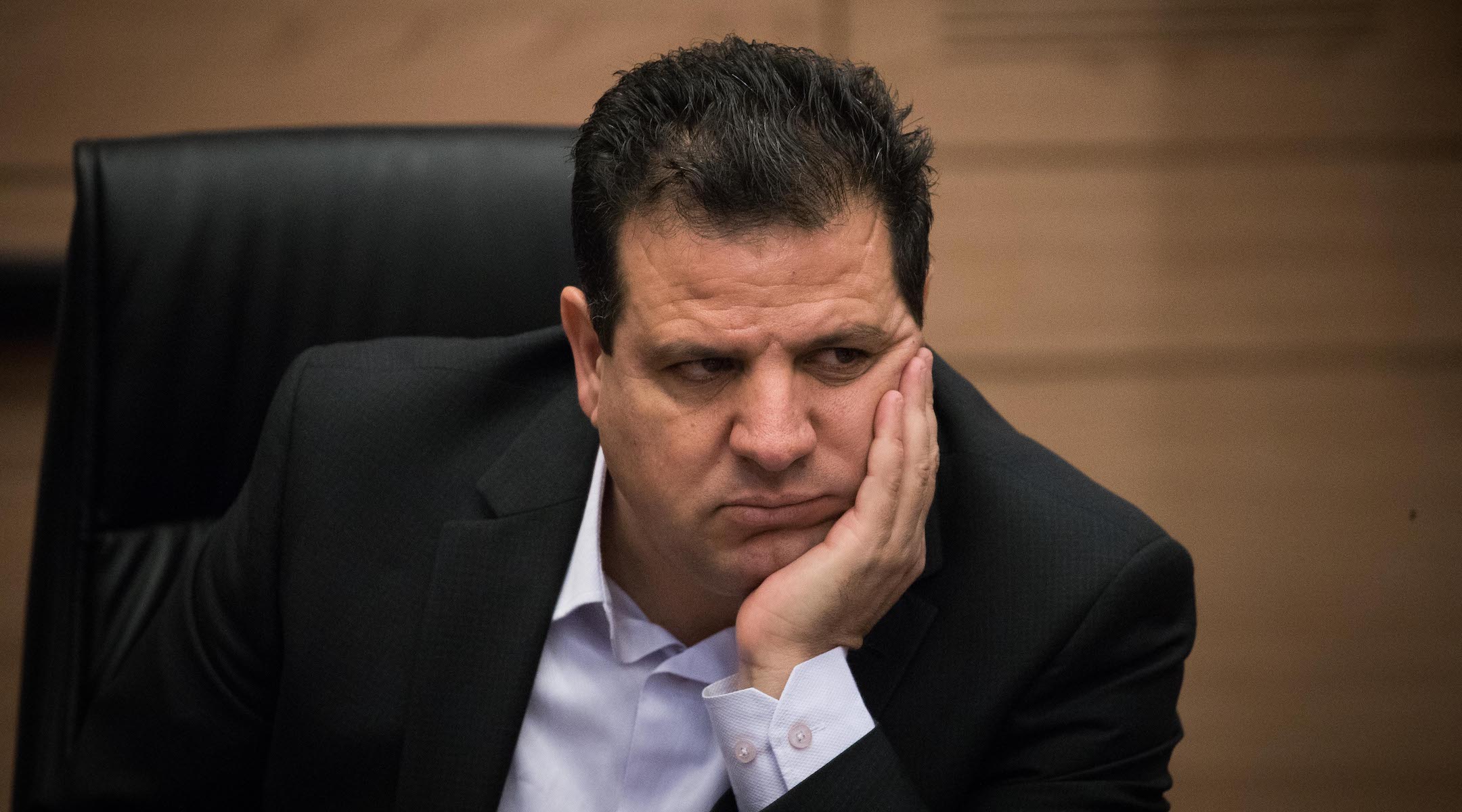 Ayman Odeh, the leader of the Hadash party, attends a Knesset session in Jerusalem, Jan. 1, 2019. (Yonatan Sindel/Flash90)