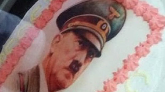 A portrait of Adolf Hitler on a birthday cake in Italy, Jan. 27, 2019. (Photo courtesy of the Simon Wiesenthal Center)