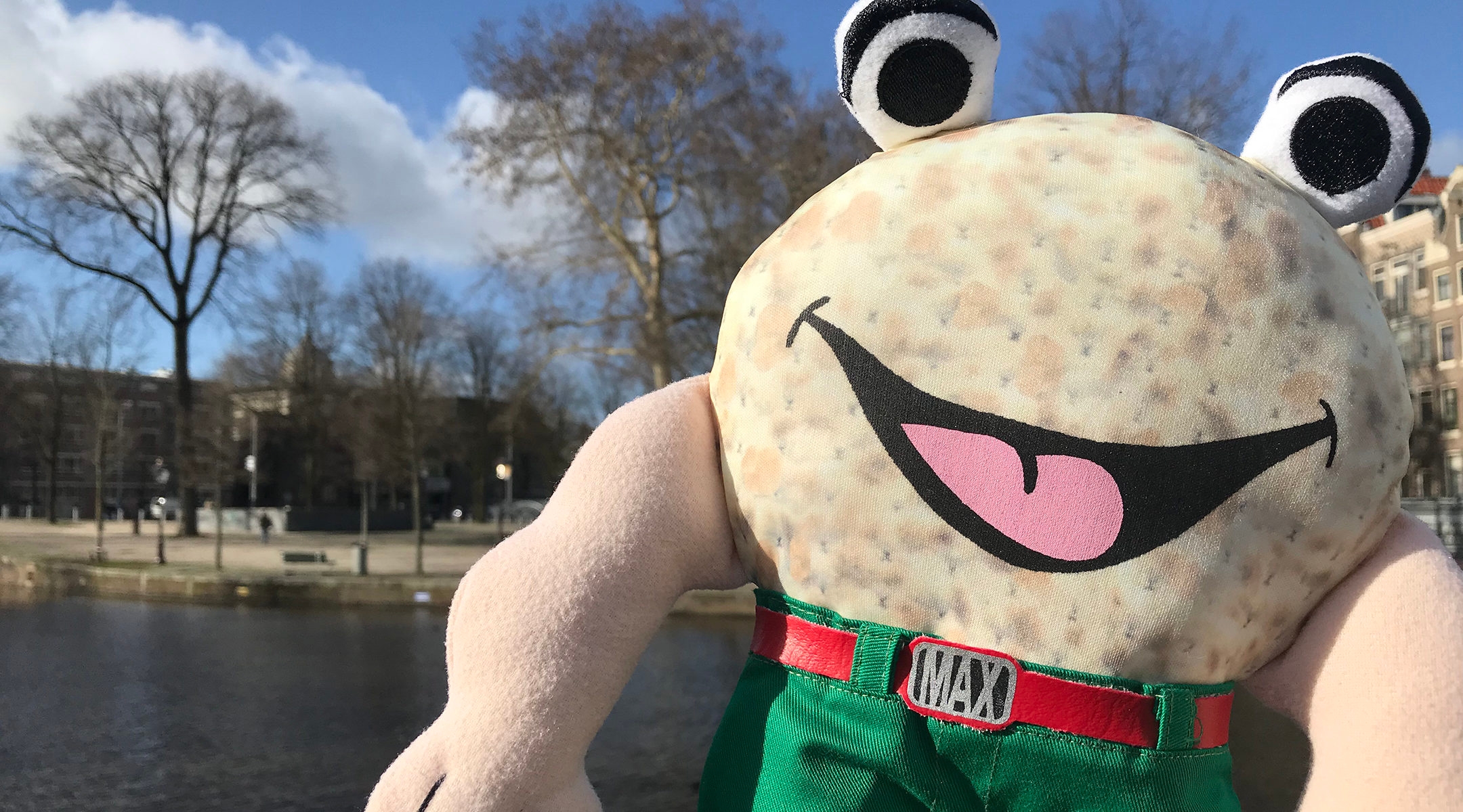 A puppet of Max the Matzah at a park in Amsterdam (Courtesy of JCK)