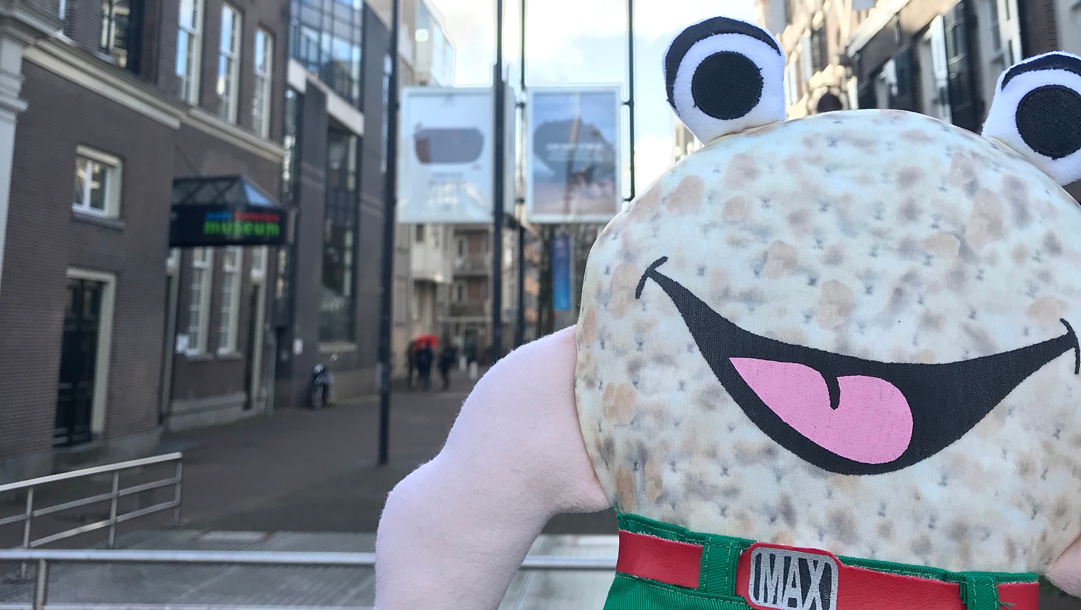 A puppet of Max the Matzah at the entrance to Amsterdam Jewish children's museum. (Courtesy of JCK)