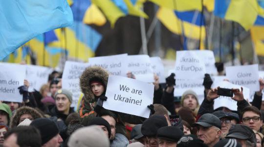 Participants in the March of Dignity gather in Kiev's Maidan Independence Square for ceremonies marking the first anniversary of the Maidan Revolution that led to the ouster of Ukrainian President Viktor Yanukovic, Feb. 22, 2015. (Sean Gallup/Getty Images)
