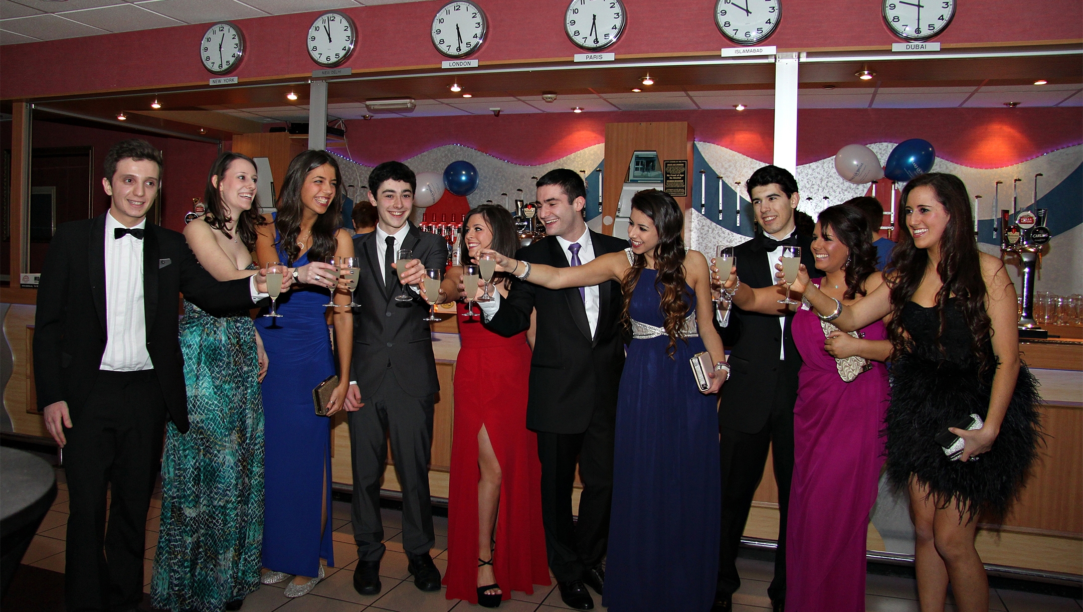 Jewish students toasting at the JSOC Annual Ball in Birmingham, the United Kingsdom, on March 17, 2013. (Kyle Sayers)