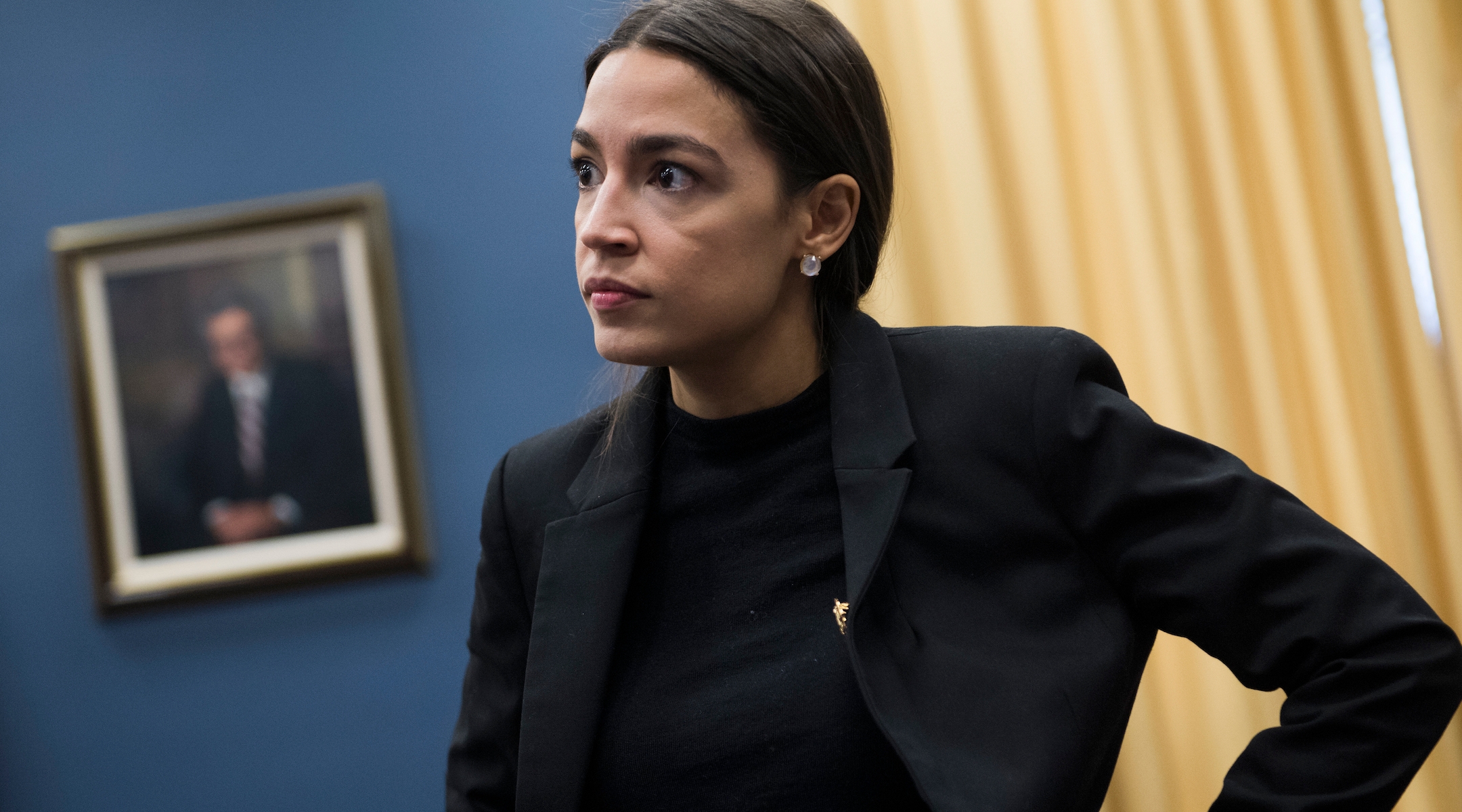 Alexandria Ocasio-Cortez at a briefing in the Rayburn Building in Washington, D.C., May 23, 2019. She has sparked a debate about the use of the term "concentration camps." (Tom Williams/CQ Roll Call)