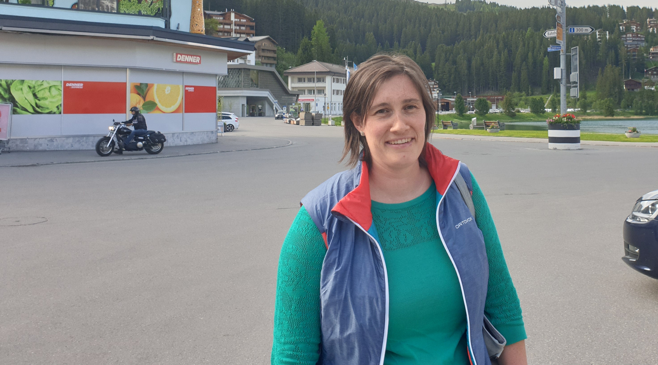 Lena Zuberbuehler returning from shopping in Arosa, Switzerland on June 14, 2019. (Cnaan Liphshiz/JTA)