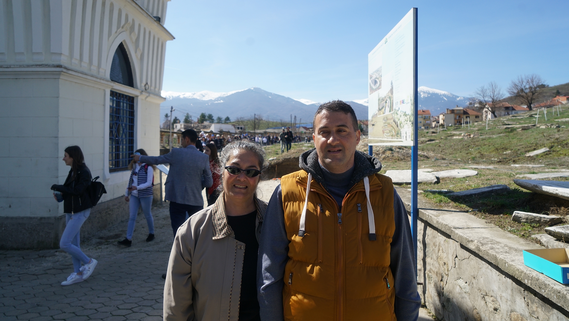  Maria and Zoran Behar visit the Jewish cemetery of their native Bitola, North Macedonia on March 10, 2019. (Cnaan Liphshiz) 