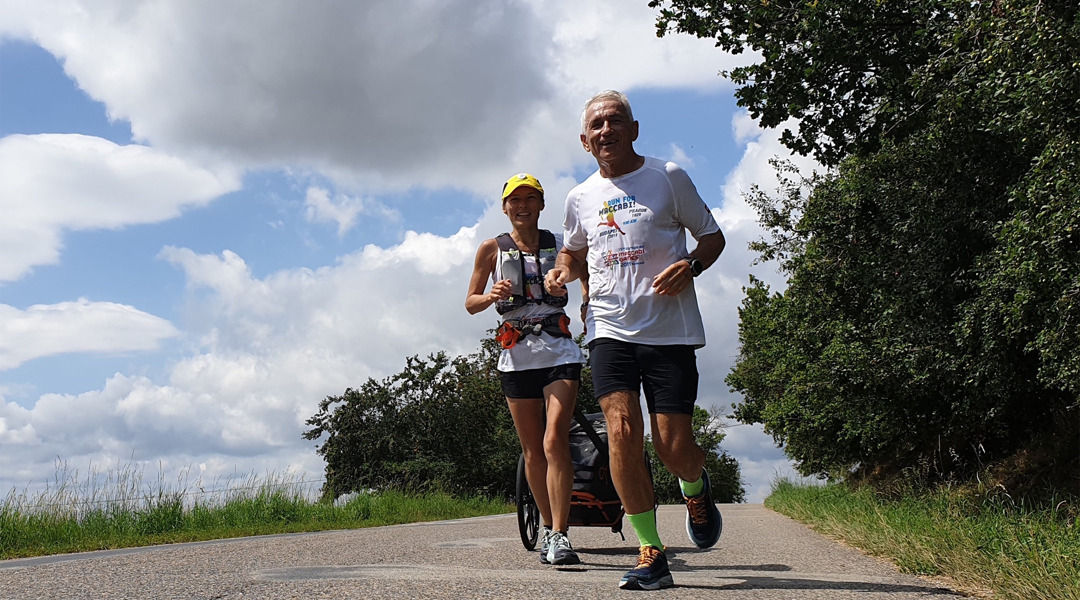 Peter Hajdú running from Prague to Budapest for the Maccabi Europe Games on July 26, 2019. (Courtesy of EMG Hungary)