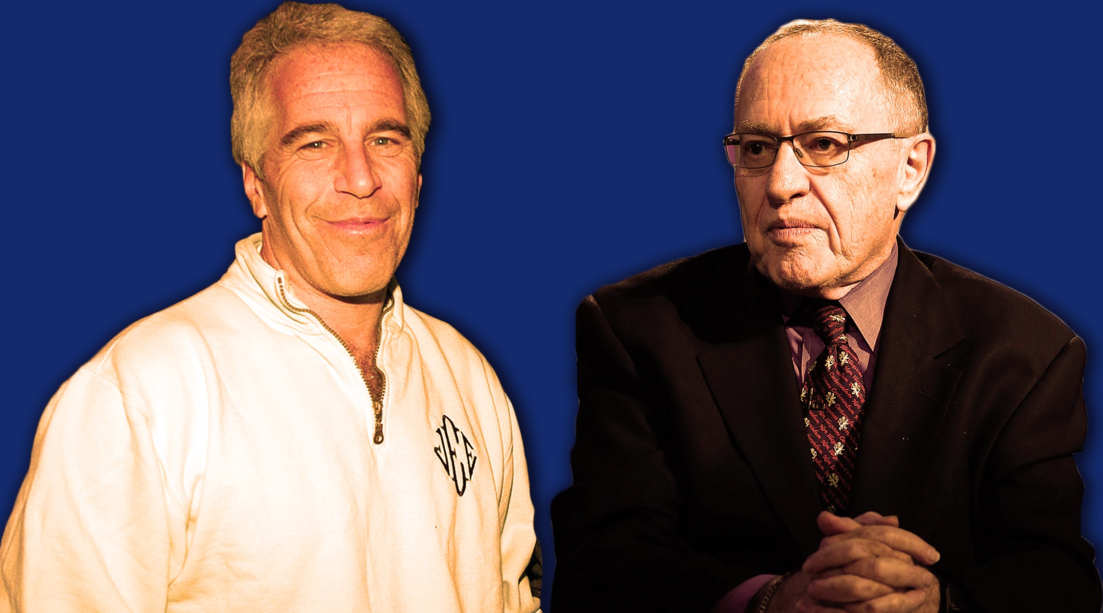 Alan Dershowitz (right) represented sex offender Jeffrey Epstein in a controversial 2008 plea deal and, previously, would send him copies of his books to review before publication. (JTA illustration by Laura Adkins)