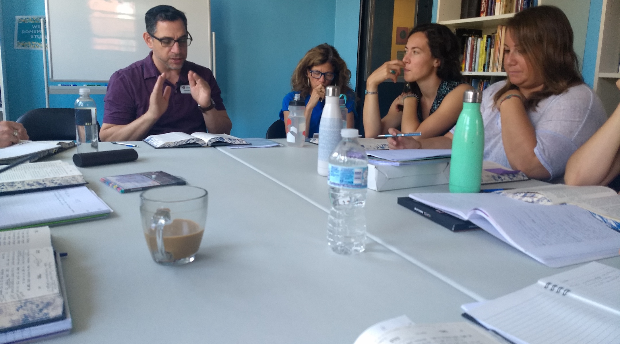 Rabbi David Ingber, the founder of Romemu, teaches a class on Hasidism at Romemu Yeshiva in New York, N.Y. on July 16, 2019. (Ben Sales)