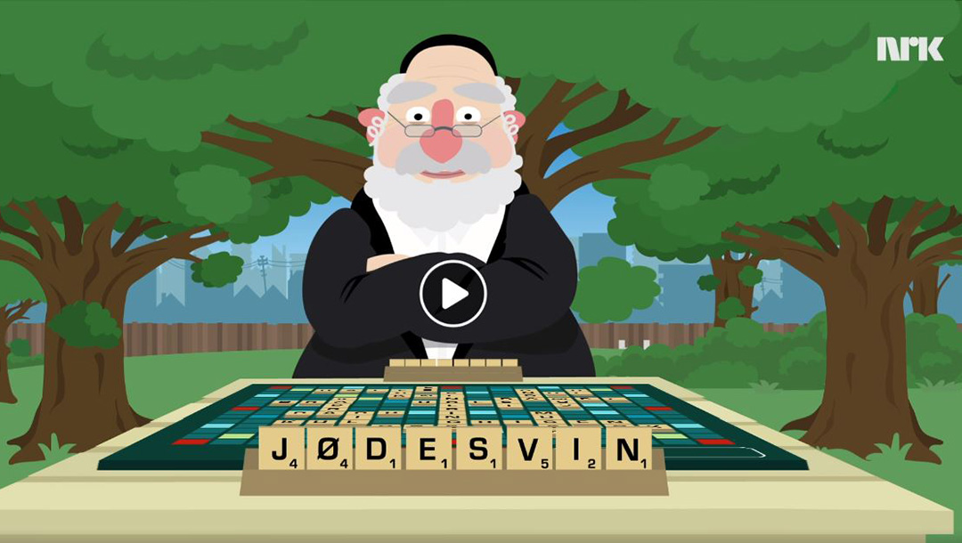 An image from the Norwegian public broadcaster NRK's cartoon featuring the word 'Jewish swine' from July 2, 2019. (NRK Satiriks)