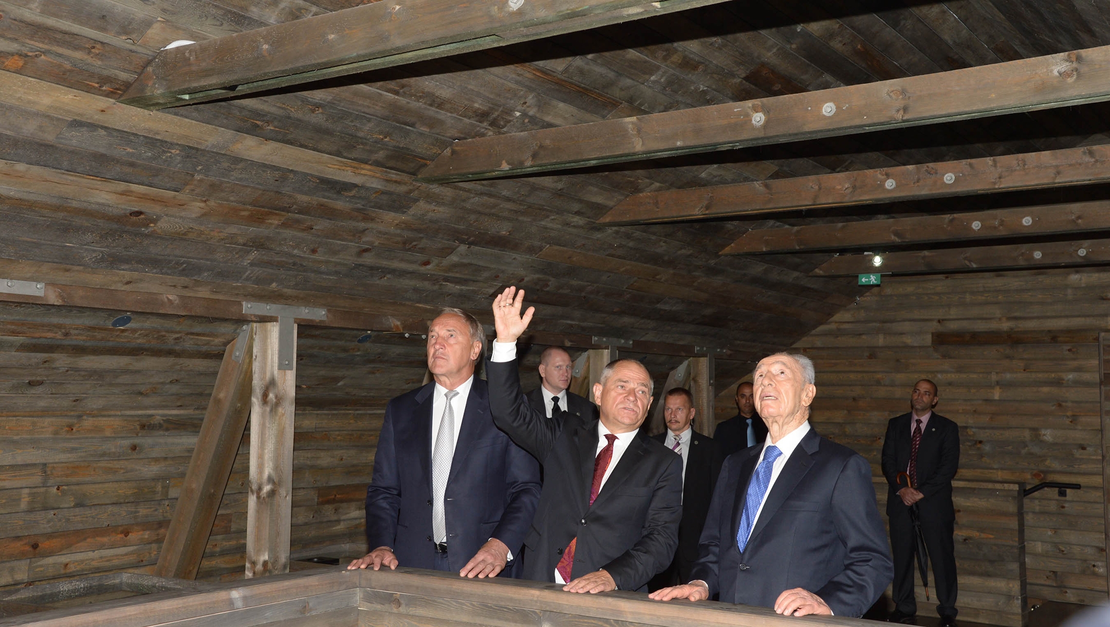 Israeli President Shimon Peres, right, and Latvia President Andris Berzinns attend the opening of the Zanis Lipke Memorial Museum in Riga, Latvia on July 30, 2013 . (Moshe Milner/GPO via Getty Images)