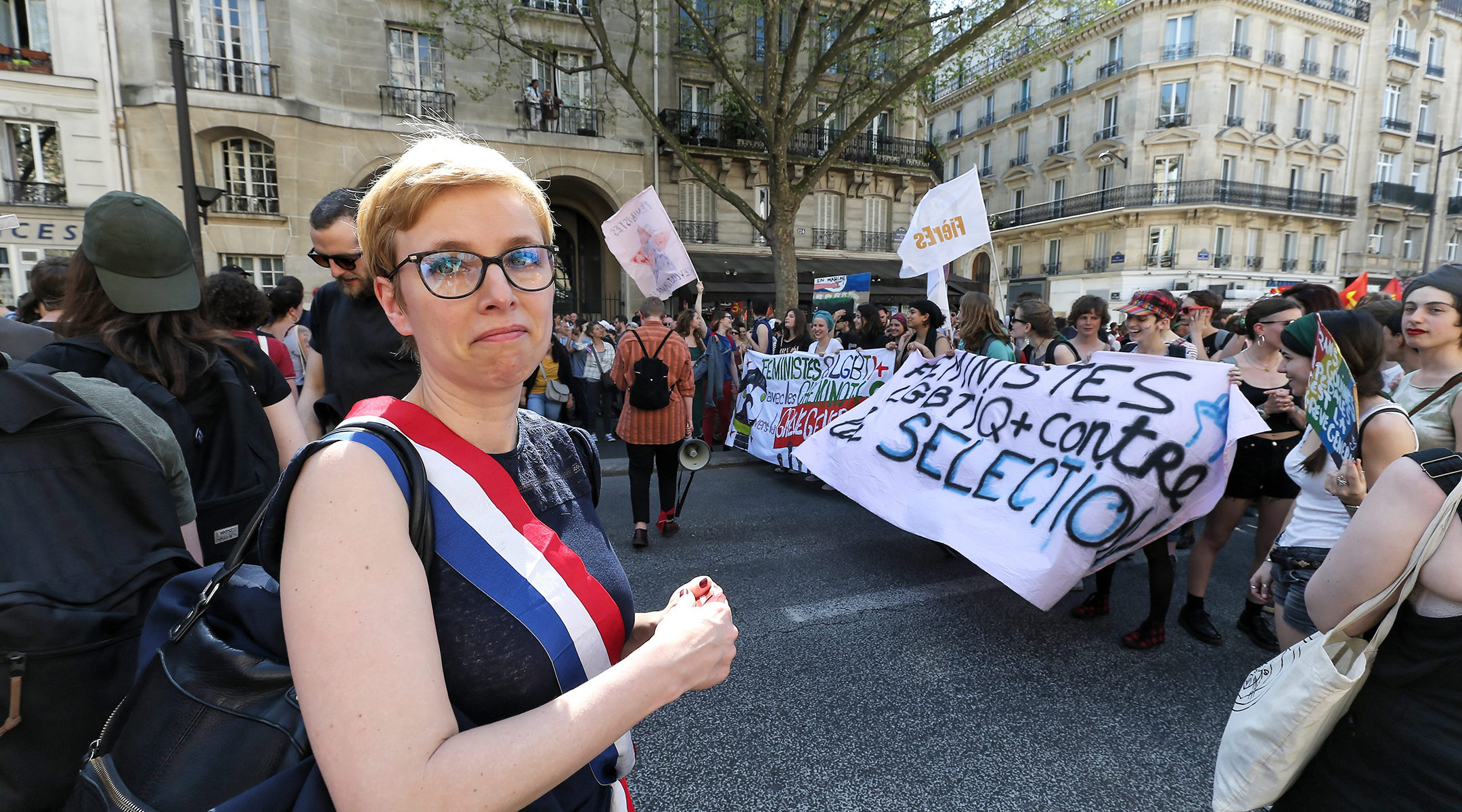 French lawmaker Clementine Autain participating at a demonstration in Paris, France on April 19, 2018. (Michel Stoupak/NurPhoto via Getty Images)