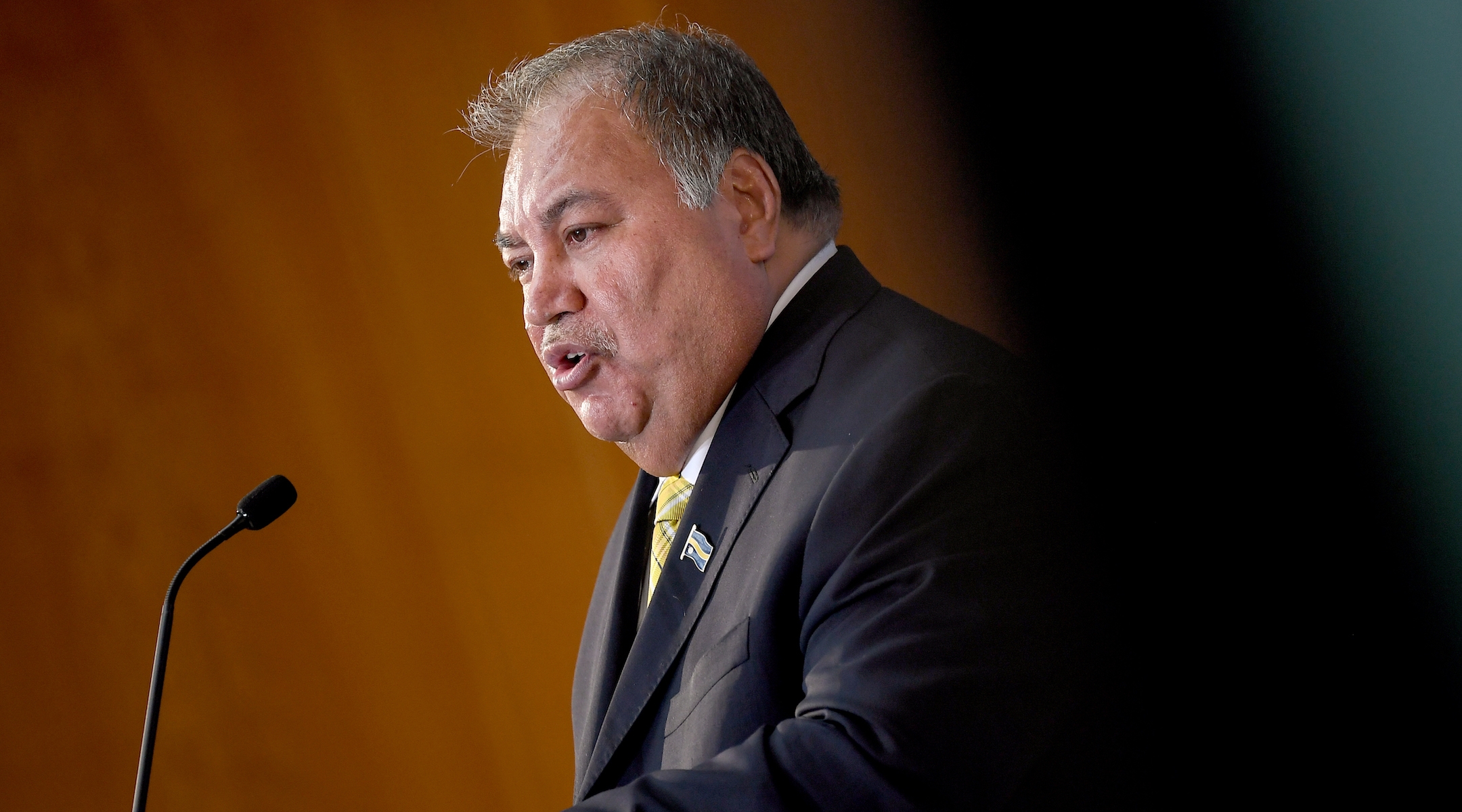Baron Divavesi Waqa, the president of Nauru, speaks at the Berlin Climate and Security Conference, June 4, 2019. (Britta Pedersen/picture alliance via Getty Images)