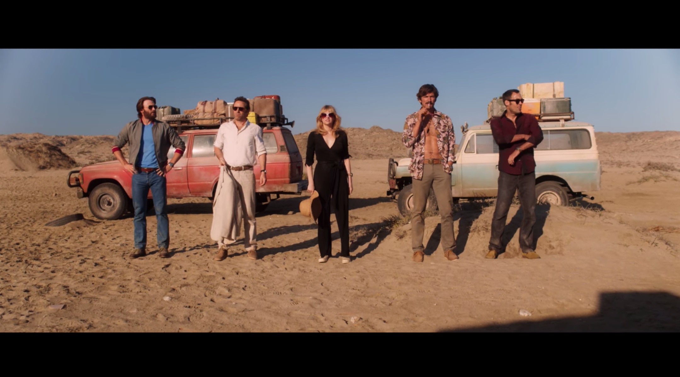 Chris Evans (left) and his co-stars in "The Red Sea Diving Resort," a new Netflix film about an Israeli rescue of Ethiopian Jews. (Screenshot from Netflix)