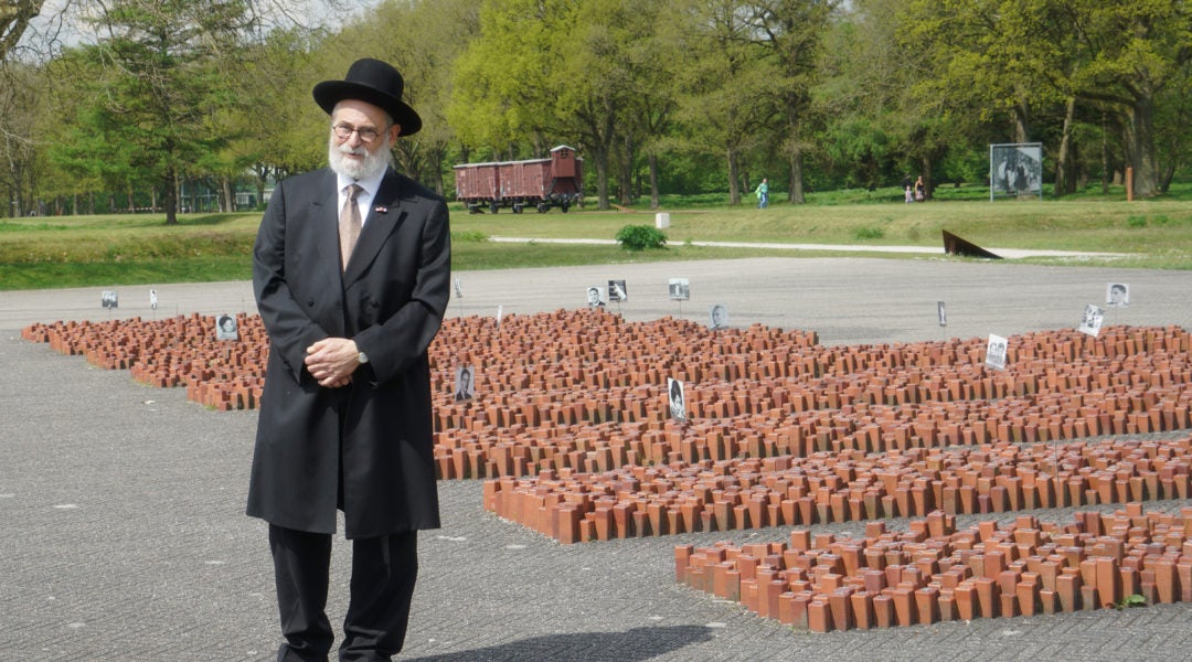 Dutch Chief Rabbi Binyomin Jacobs at Westerbork Memorial Center on May 14, 2017. (Cnaan Liphshiz)