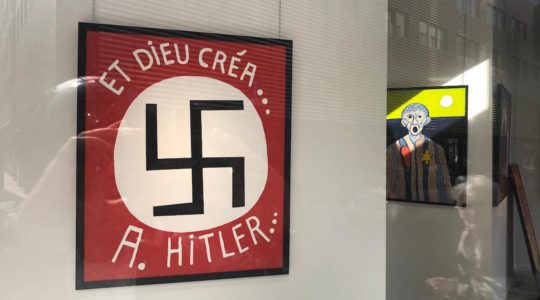 A painting featuring a large swastika at the Bog-Art gallery in Brussels, Belgium.(Courtesy of LBCA)