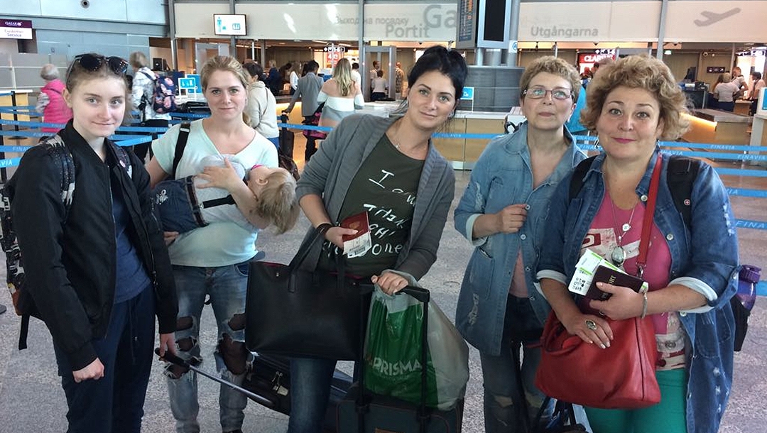 Immigrants from Russia on their way to Israel at Helsinki airport in November 2018. (Courtesy of International Christian Embassy Jerusalem)