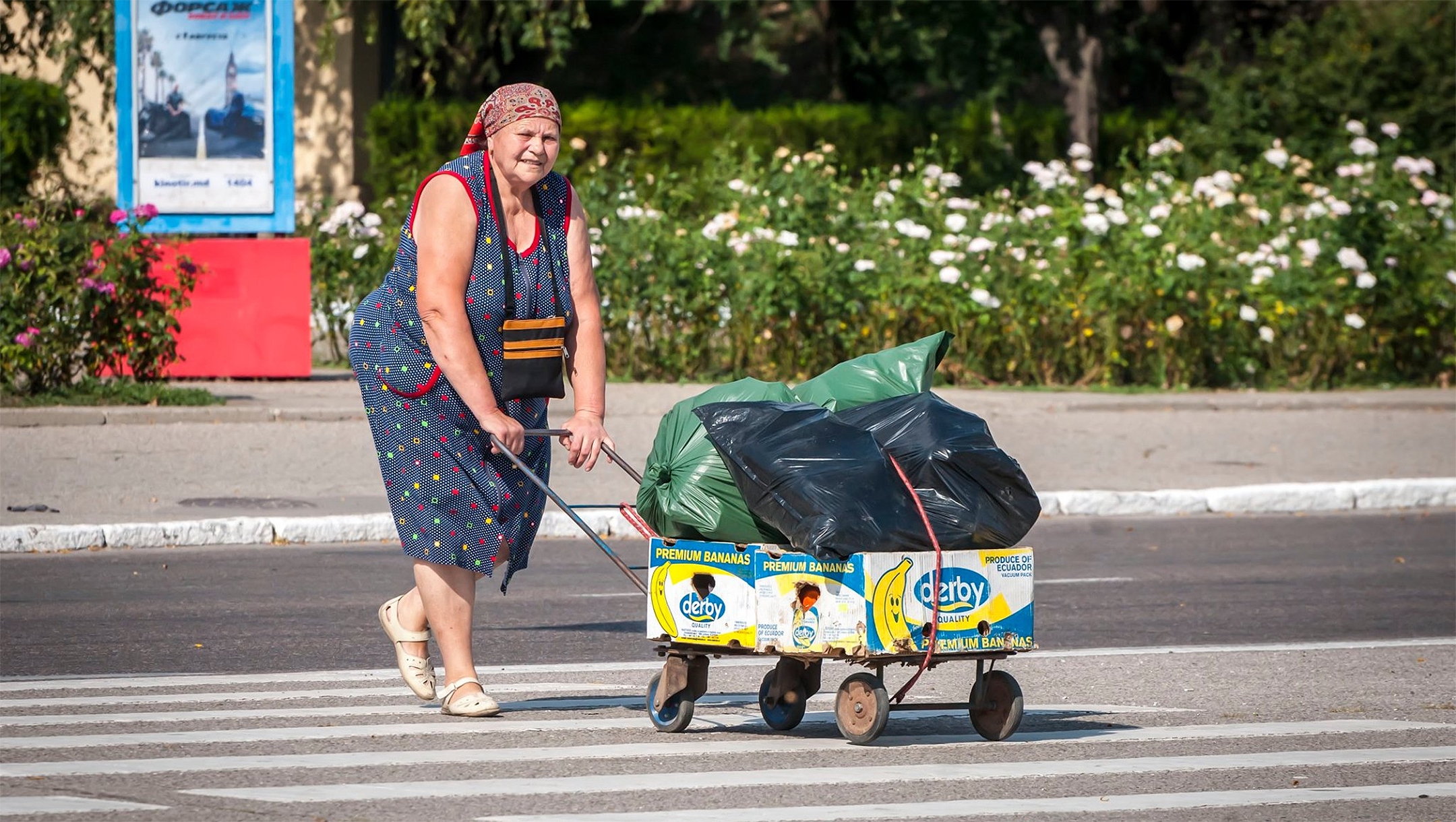 A woman crossing the road in Tiraspol, Transnistria on Aug. 24, 2019. (Courtesy of Roman Yanushevsky/Channel 9)