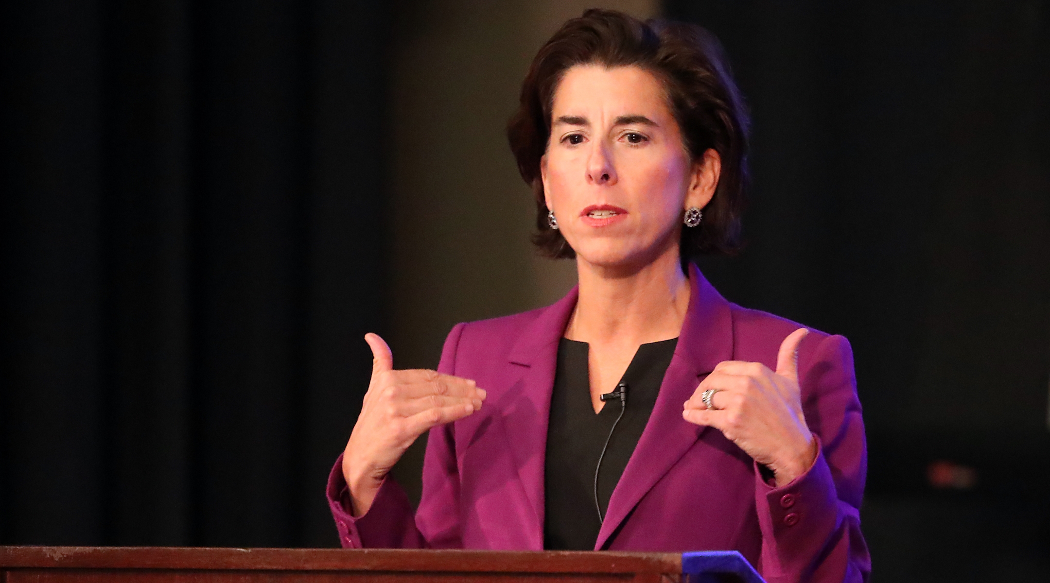 Gov. Gina Raimondo speaks during a debate at URI's Edwards Hall Auditorium on Oct. 15, 2018. (Matthew J. Lee/Getty Images)