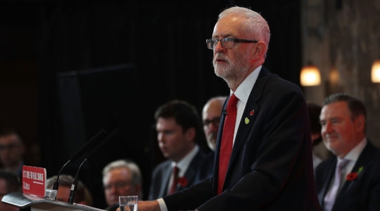 Labour leader Jeremy Corbyn giving an election campaign speech in Battersea, England on October 31, 2019.(Dan Kitwood/Getty Images)