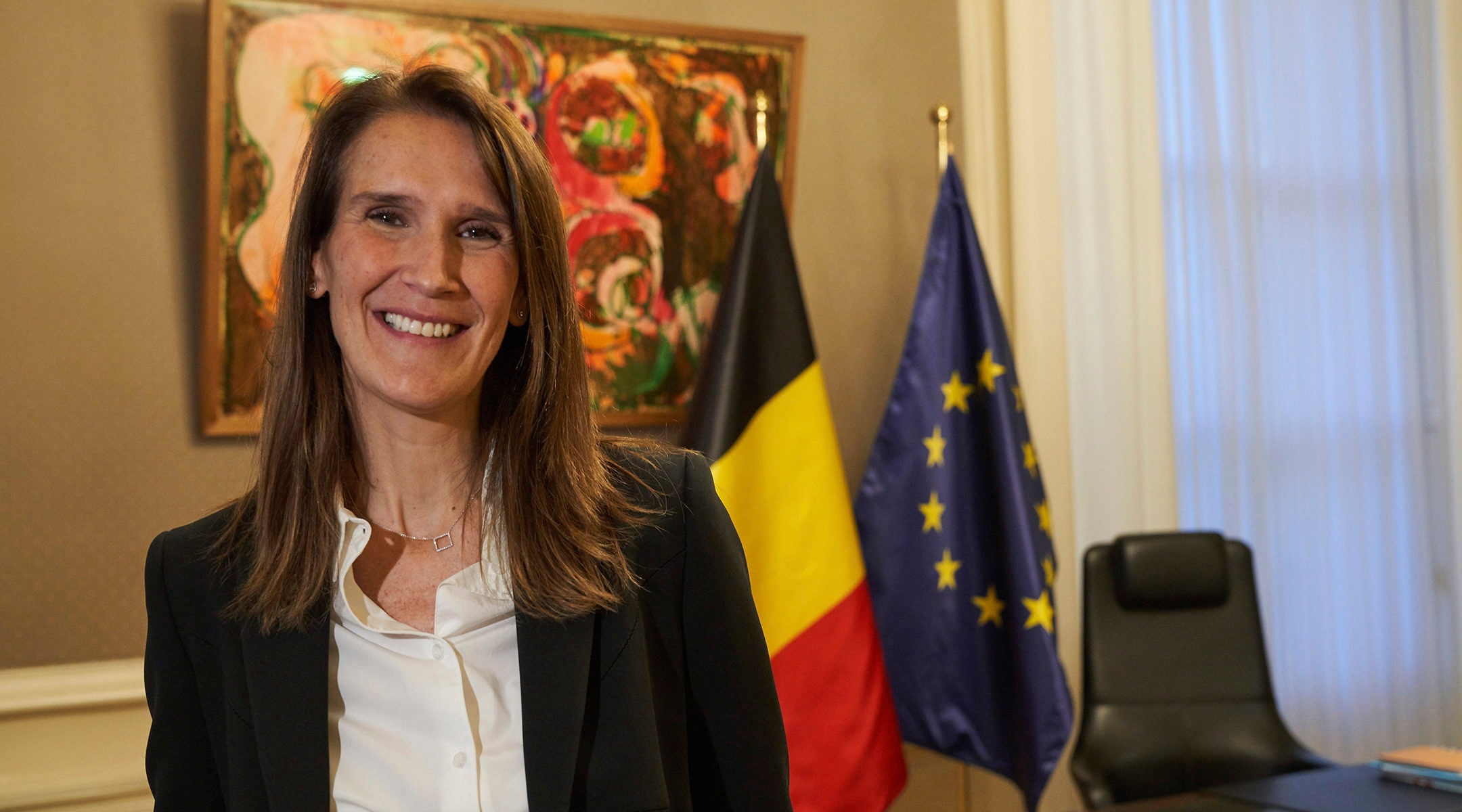 Belgian Prime Minister Sophie Wilmes at her office in Brussels on Oct. 27, 2019. (Vincent Duterne/Getty Images)