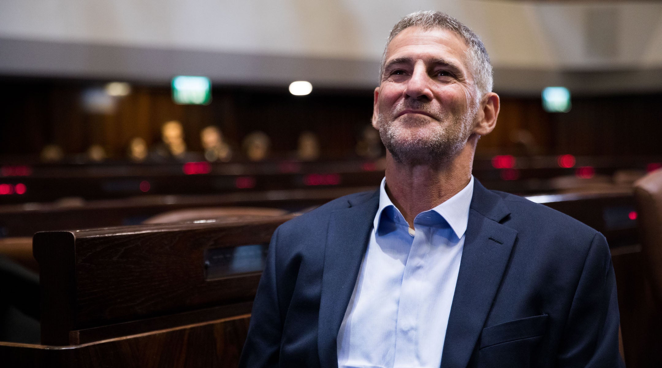 Yair Golan during a tour of the Plenary Hall at the Knesset on September 25, 2019. (Yonatan Sindel/Flash90)