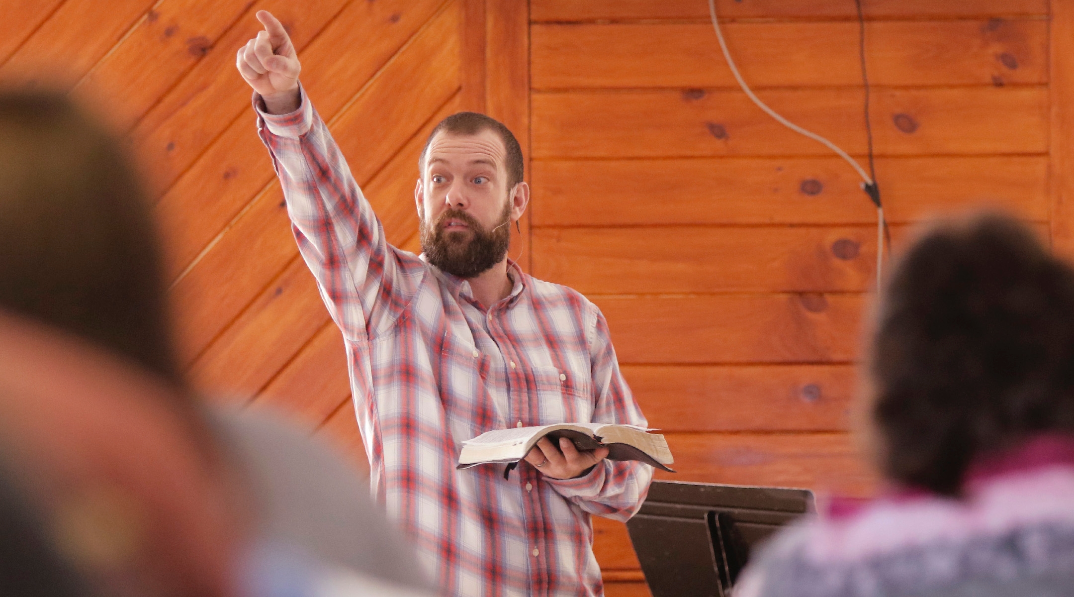 Pastor Aaron Dudley leads a service at the Machias Christian Fellowship church in Machias, Maine on Sunday, February 19, 2017. (Gregory Rec/Getty Images)
