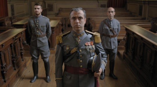 Portuguese actor Rodrigo Santos, center, portraying Artur Carlos de Barros Basto during filming of Sefarad in 2018 in Porto, Portugal (Courtesy)