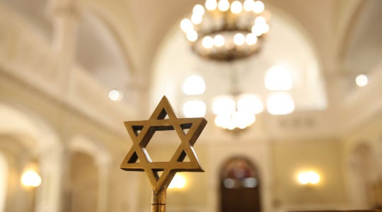 A Star of David stands in the Nozyk Synagogue, Warsaw's only surviving synagogue from before World War II and located in the city's former ghetto, April 12, 2018 (Sean Gallup/Getty Images)