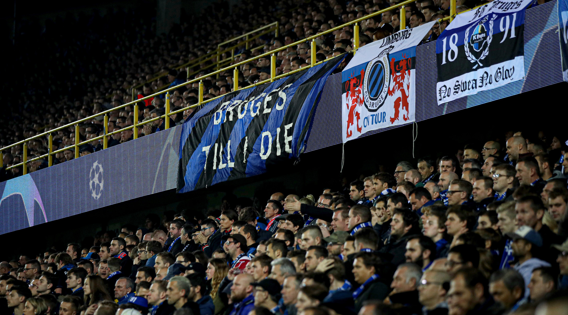 Fans and supporters of Brugge pictured during a soccer game