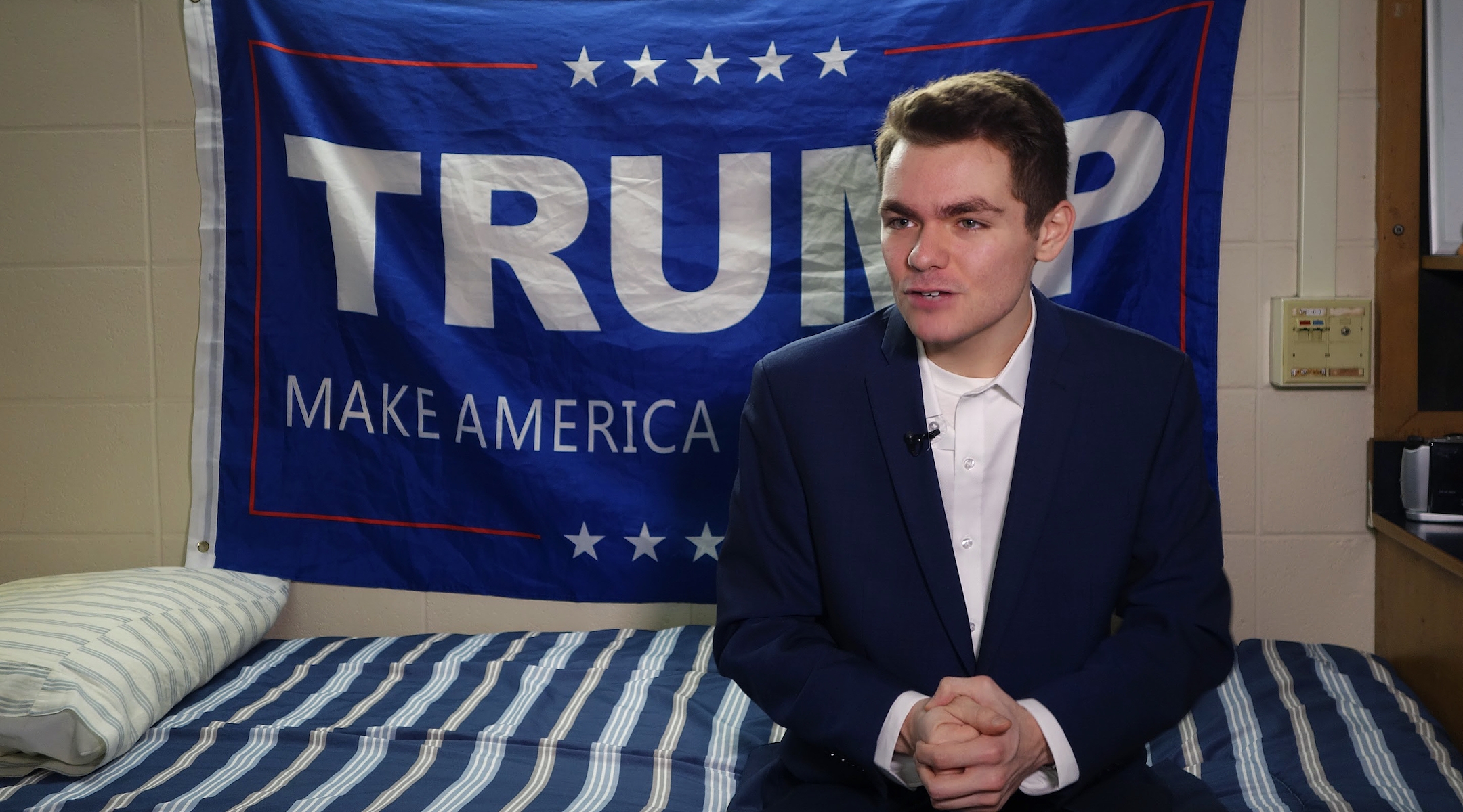 Nick Fuentes, answers questions during an interview with Agence France-Presse in Boston, May 9, 2016. (William Edwards/AFP via Getty Images)
