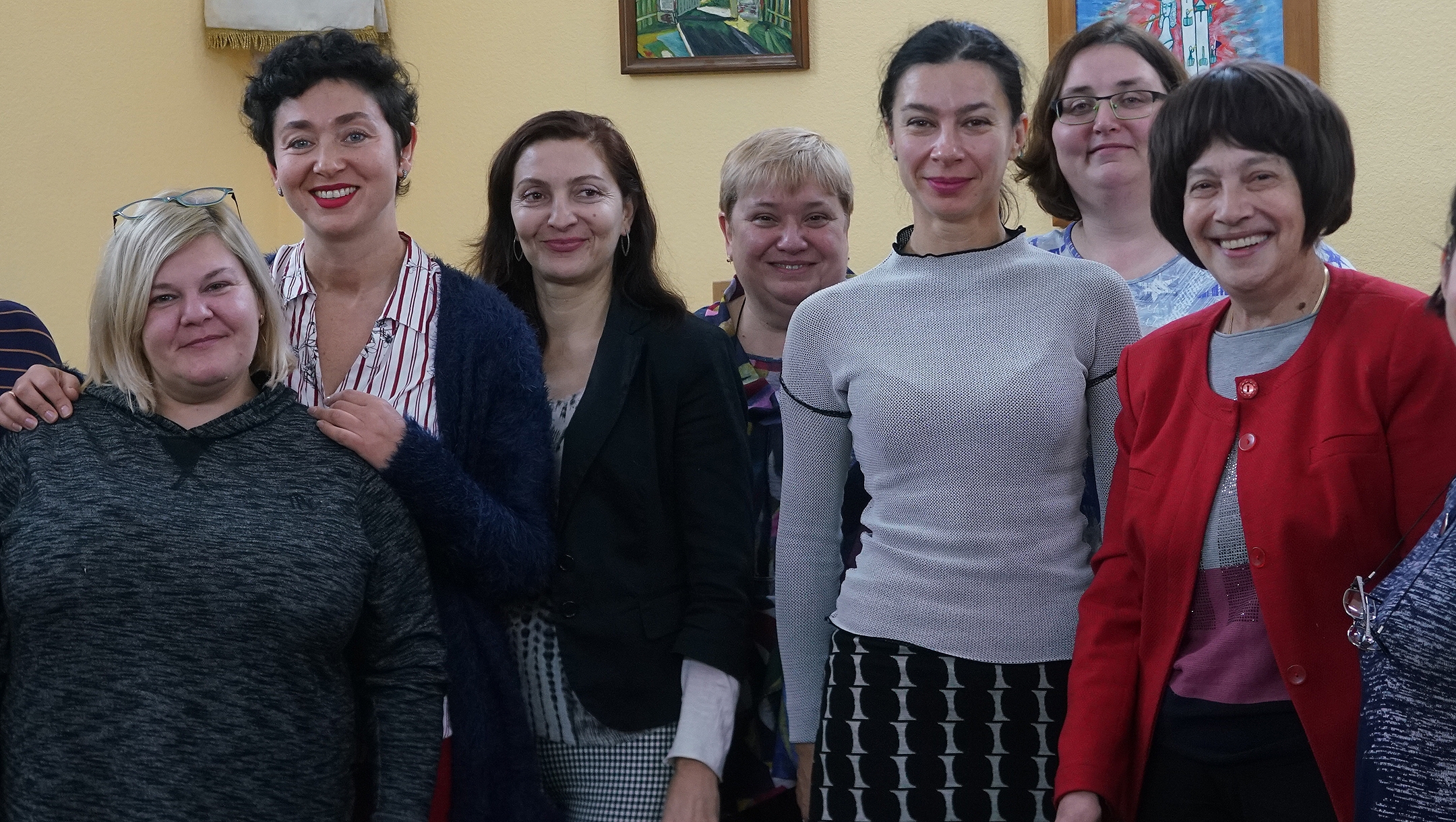 Kira Verkhovskaya, 5th from right, with other Ukrainian Jewish women at the Migdal Jewish Community Center in Odessa on Nov. 3, 2019. (Cnaan Liphshiz)