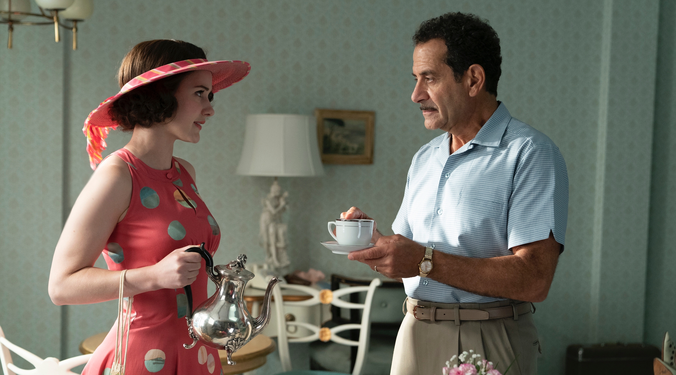 Tony Shalhoub, right, with Rachel Brosnahan in season three of 