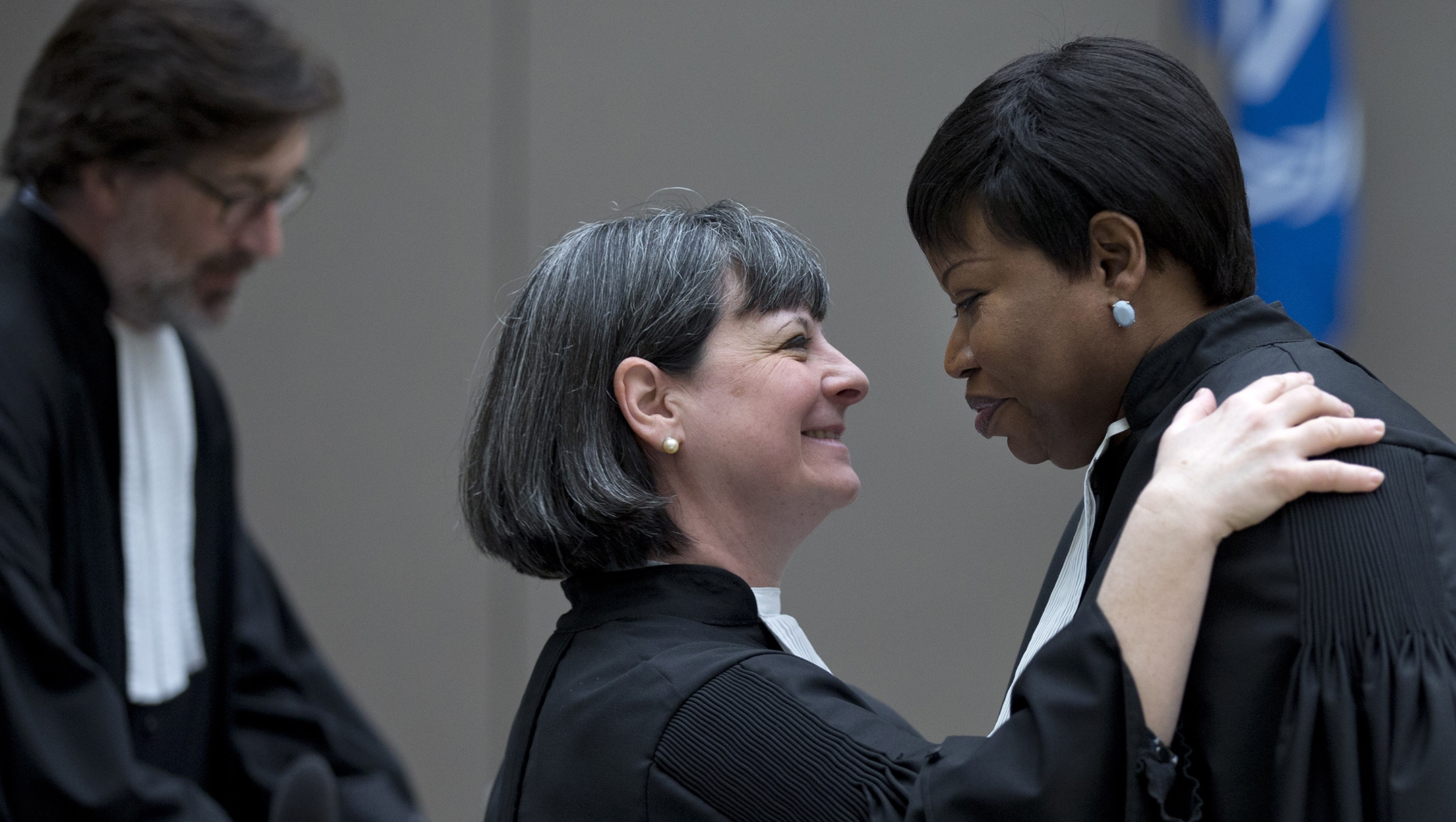 ICC prosecutor Fatou Bensouda, right, and attorney Paolina Massidda wait for the start of a trial against Ivorian former officials at the International Criminal Court in The Hague, the Netherlands on January 28, 2016(Peter Dejong/AFP via Getty Images)