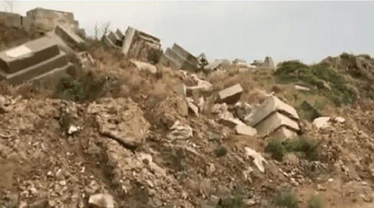 Footage posted in 2018 by a caretaker of the Jewish Cemetery of Sidon appears to show damage to at least seven tombstones. (Nagi Georges Zeidan/Facebook)