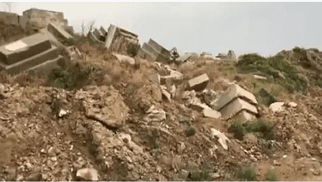 Footage posted in 2018 by a caretaker of the Jewish Cemetery of Sidon appears to show damage to at least seven tombstones. (Nagi Georges Zeidan/Facebook)