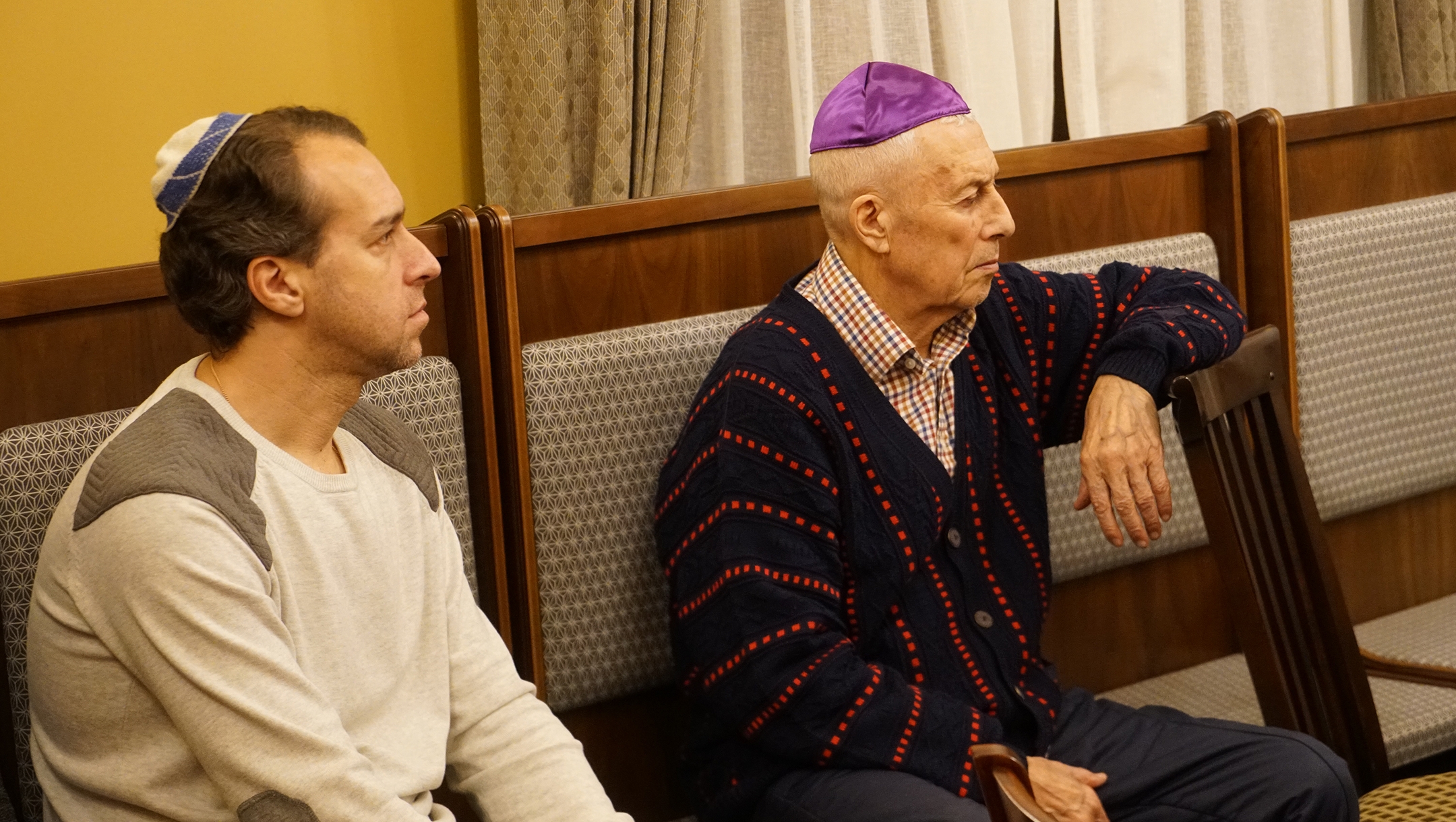 Mark WolfsoLev Ostrovsky attending Jewish studies lesson at the synagogue of Jurmala, Latvia on Oct. 29, 2019 (Cnaan Liphshiz)