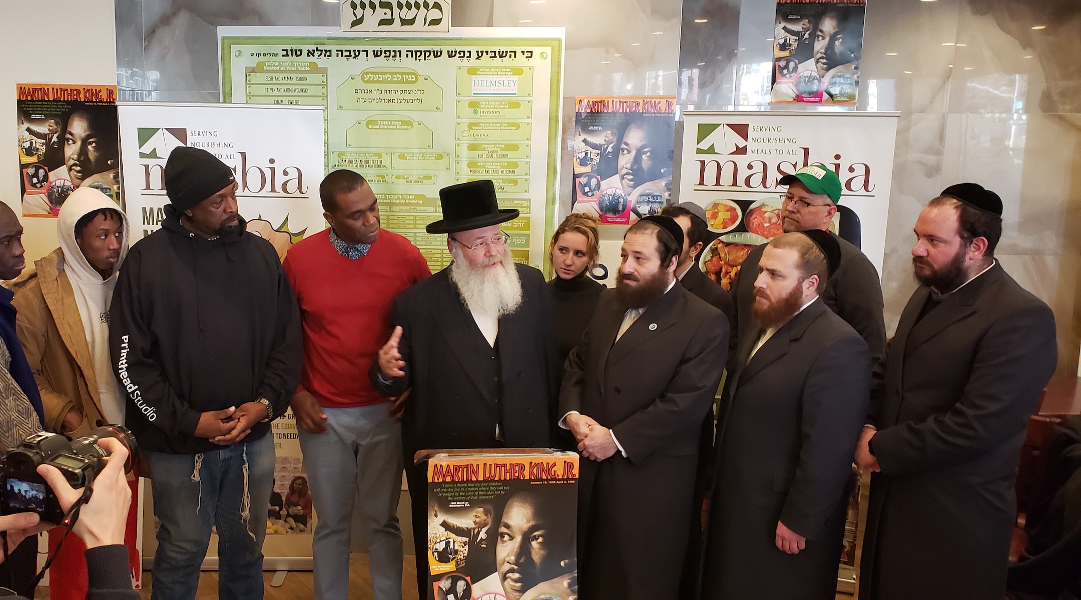 Yosef Rapaport, a community activist, speaks at a Martin Luther King Jr., Day event at the Masbia soup kitchen in Brooklyn. (Courtesy of Masbia)