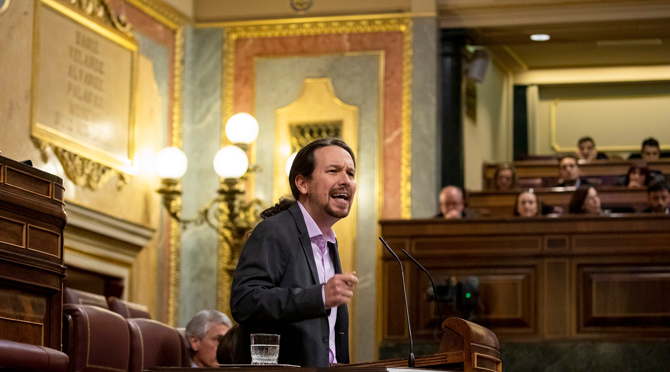 Unidas Podemos party leader Pablo Iglesias speaking during a debate at the Spanish Parliament in Madrid, Spain on January 04, 2020. (Pablo Blazquez Dominguez/Getty Images)