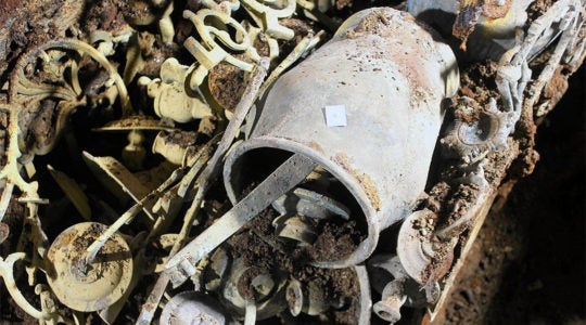 Some of the objects discovered at the former synagogue of Wieliczka, Poland in 2019. (Courtesy of Michał Wojenka)