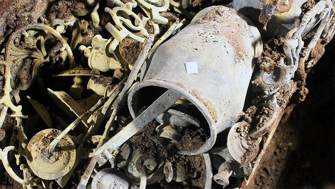 Some of the objects discovered at the former synagogue of Wieliczka, Poland in 2019. (Courtesy of Michał Wojenka)